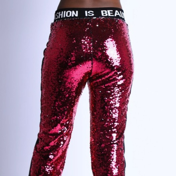Sequin Fuchsia Jogger Pants - Picture 3 of 3